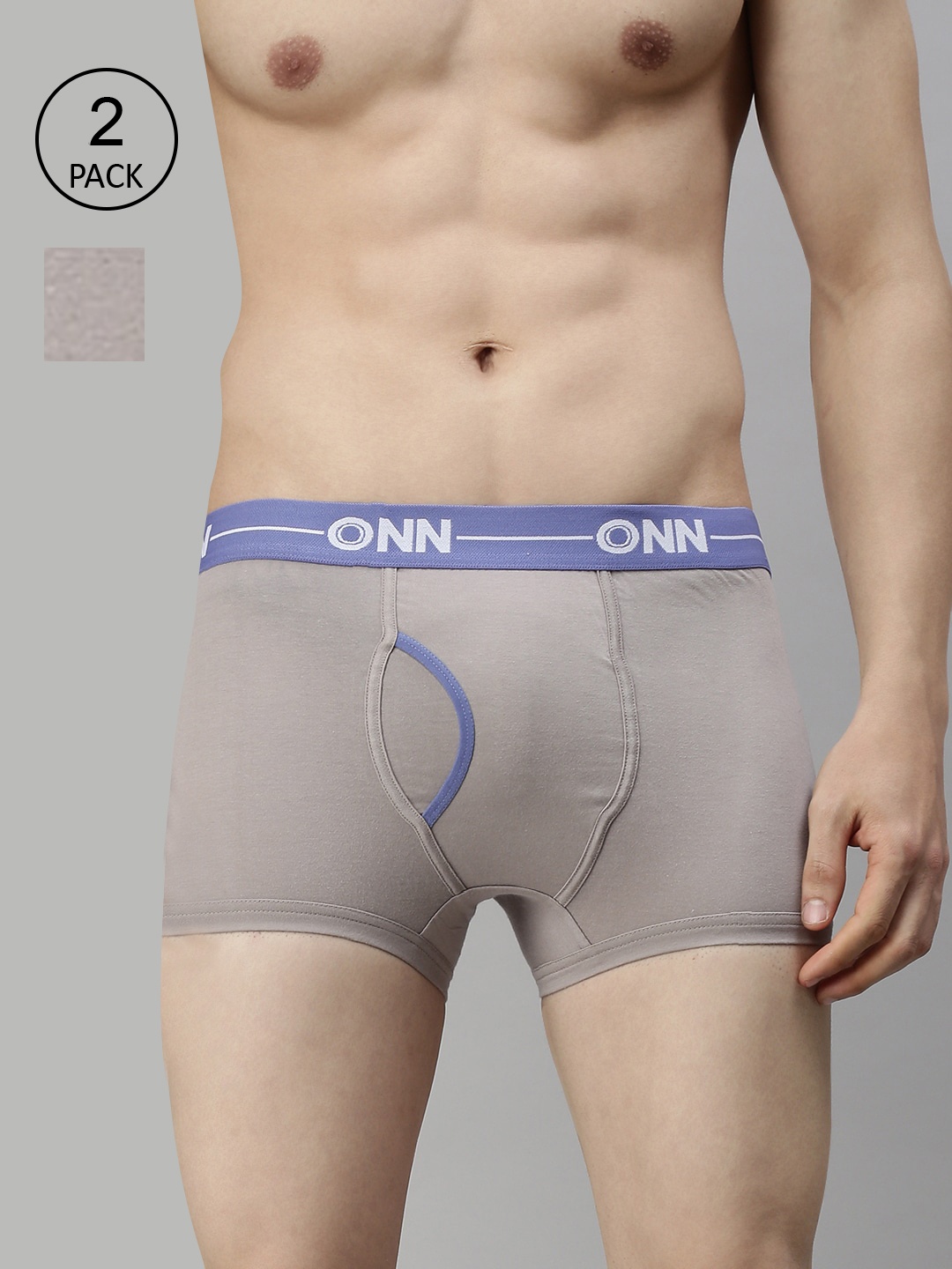 

ONN Men Plus Size Pack Of 2 Grey Melange Solid Short Trunks ONN_264_GM_2PC