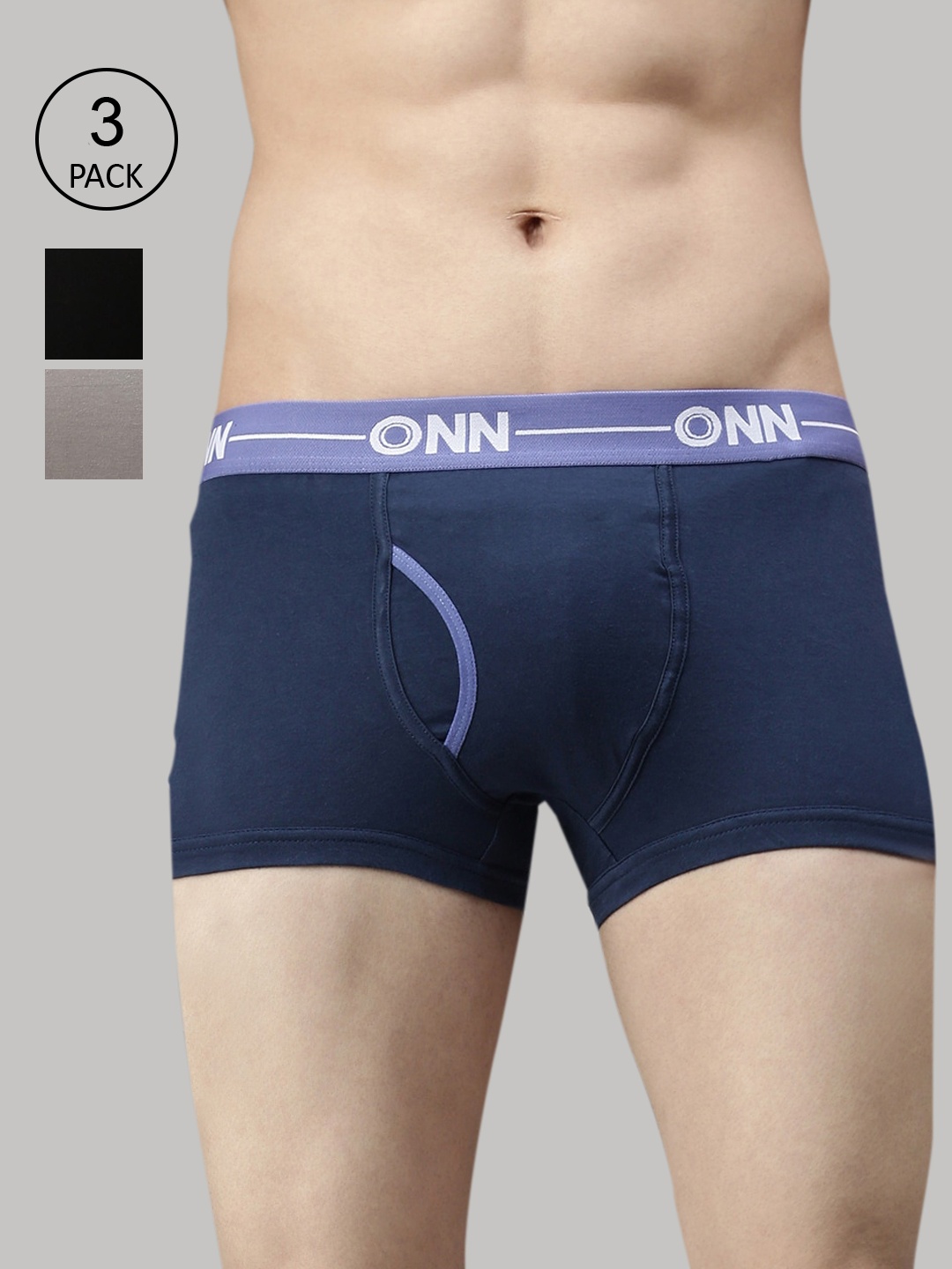 

ONN Men Pack of 3 Solid Cotton Trunks ONN_264_AFBLU_BLK_GM_3PC, Blue