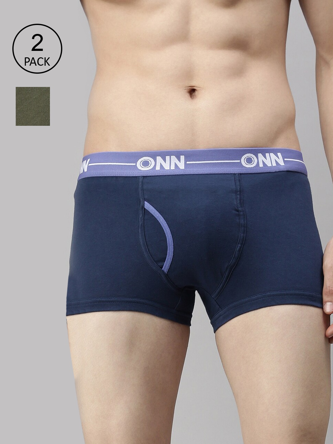 

ONN Men Solid Pack of 2 Blue and Olive Green Trunks ONN_264_AFBLU_OLV_2PC