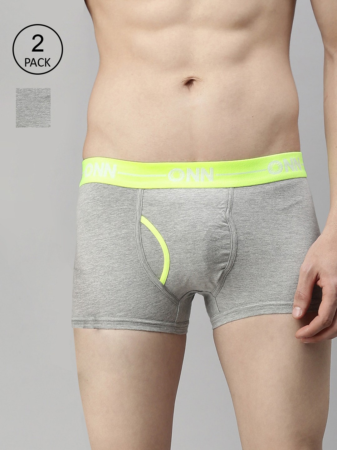 

ONN Men Pack of 2 Grey Solid Inner Elastic Cotton Blend Short Trunk