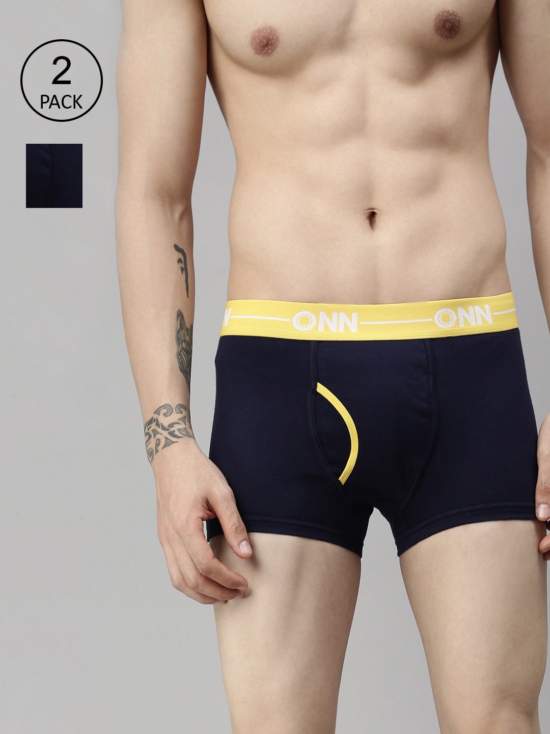 

ONN Men Pack of 2 Navy Blue Solid Inner Elastic Cotton Short Trunk