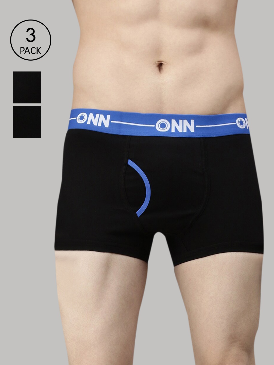 

ONN Men Pack of 3 Black Solid Inner Elastic Cotton Blend Trunk