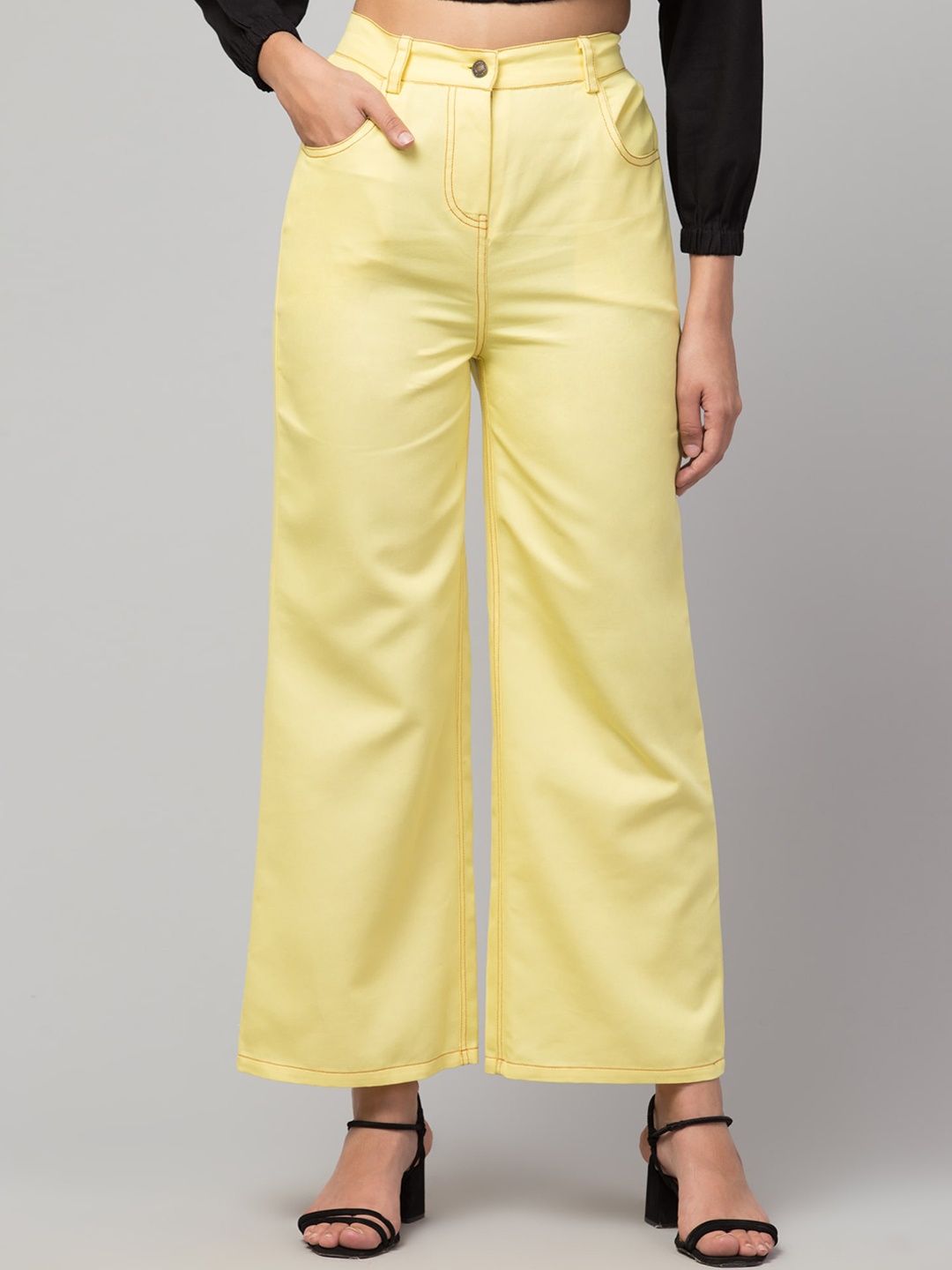 

Orchid Blues Women Yellow Flared High-Rise Stretchable Jeans