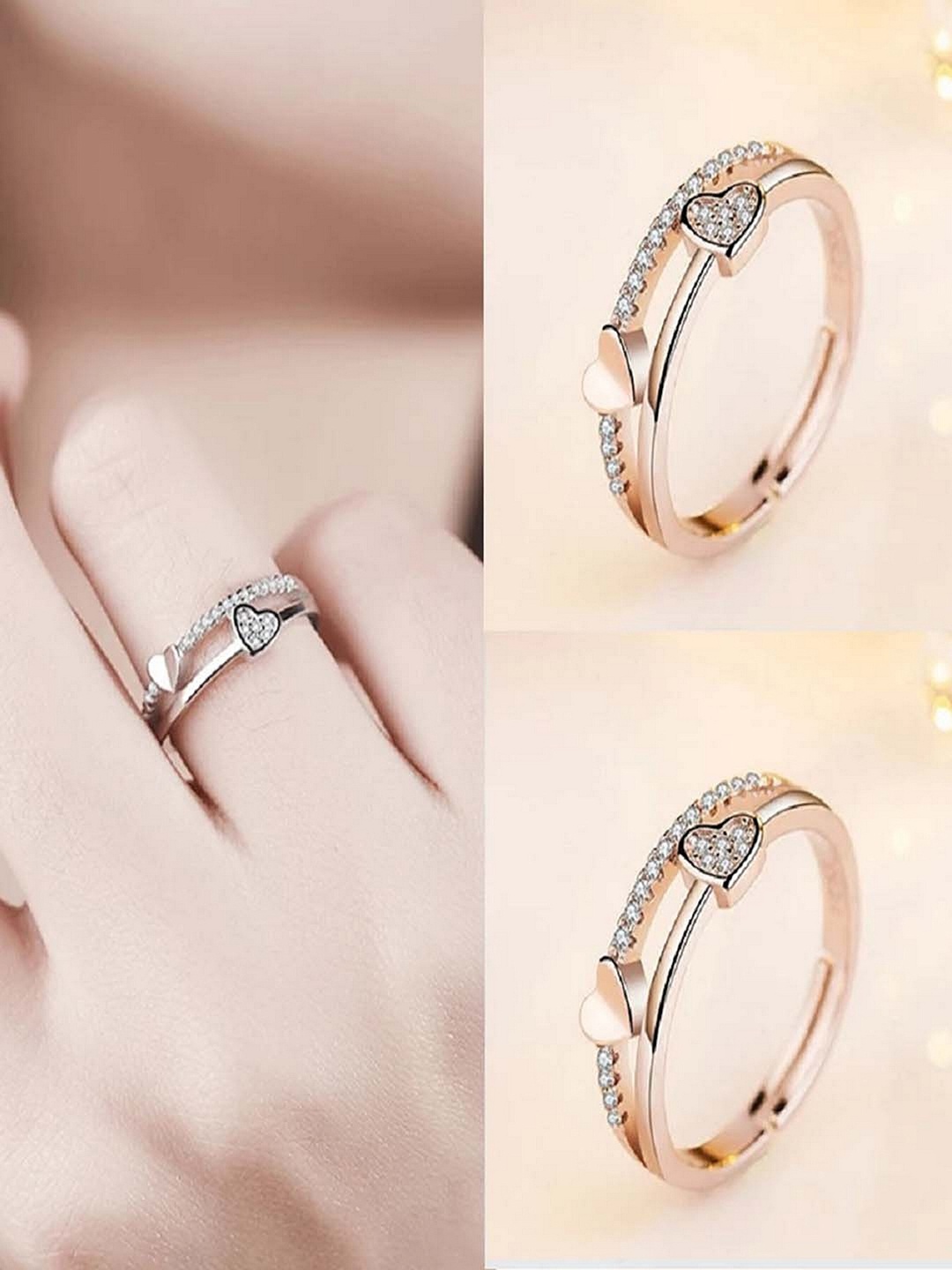 

UNIVERSITY TRENDZ Rose-Gold Plated CZ-Studded Finger Ring
