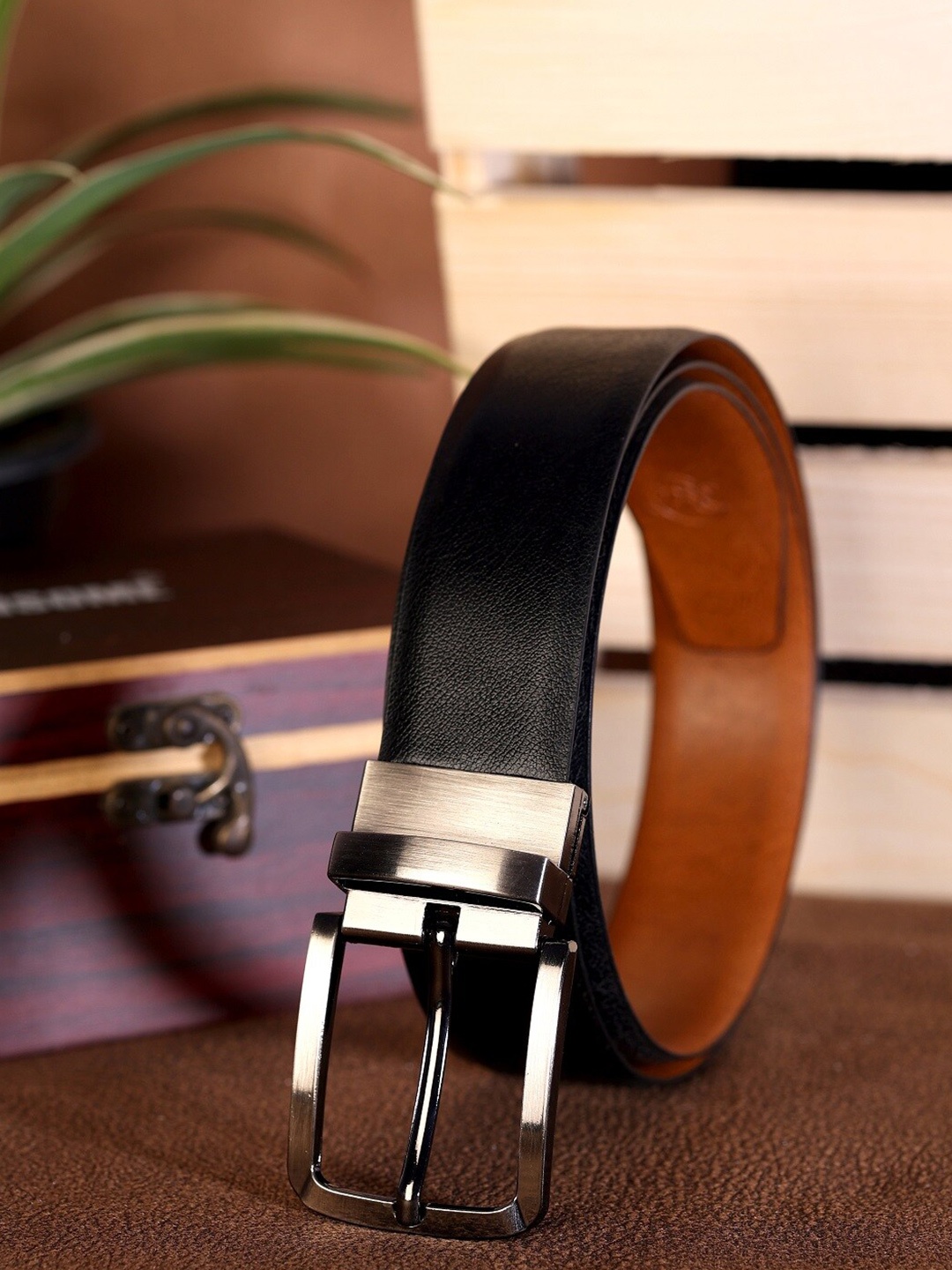 

ZEVORA Men Reversible Leather Belt, Black