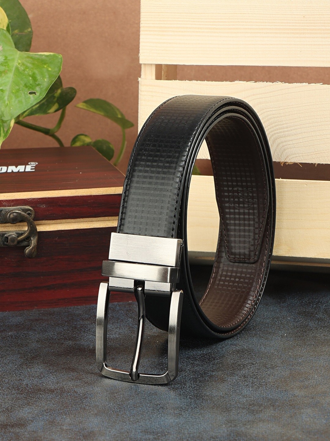 

ZEVORA Men Leather Formal Reversible Belt, Black