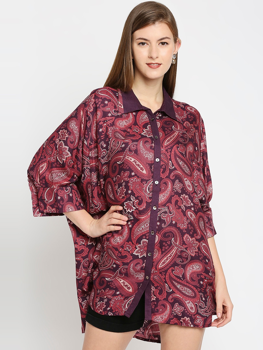 

Cloth Haus India Green Floral Print Kaftan Longline Top