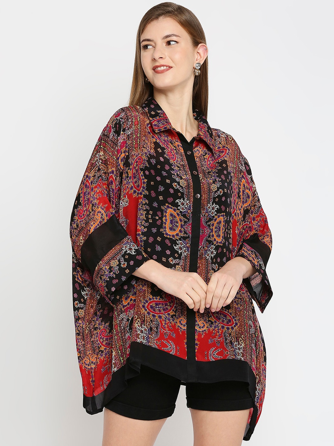 Cloth Haus India Women Red & Black Floral Printed Flared Sleeves Kurta