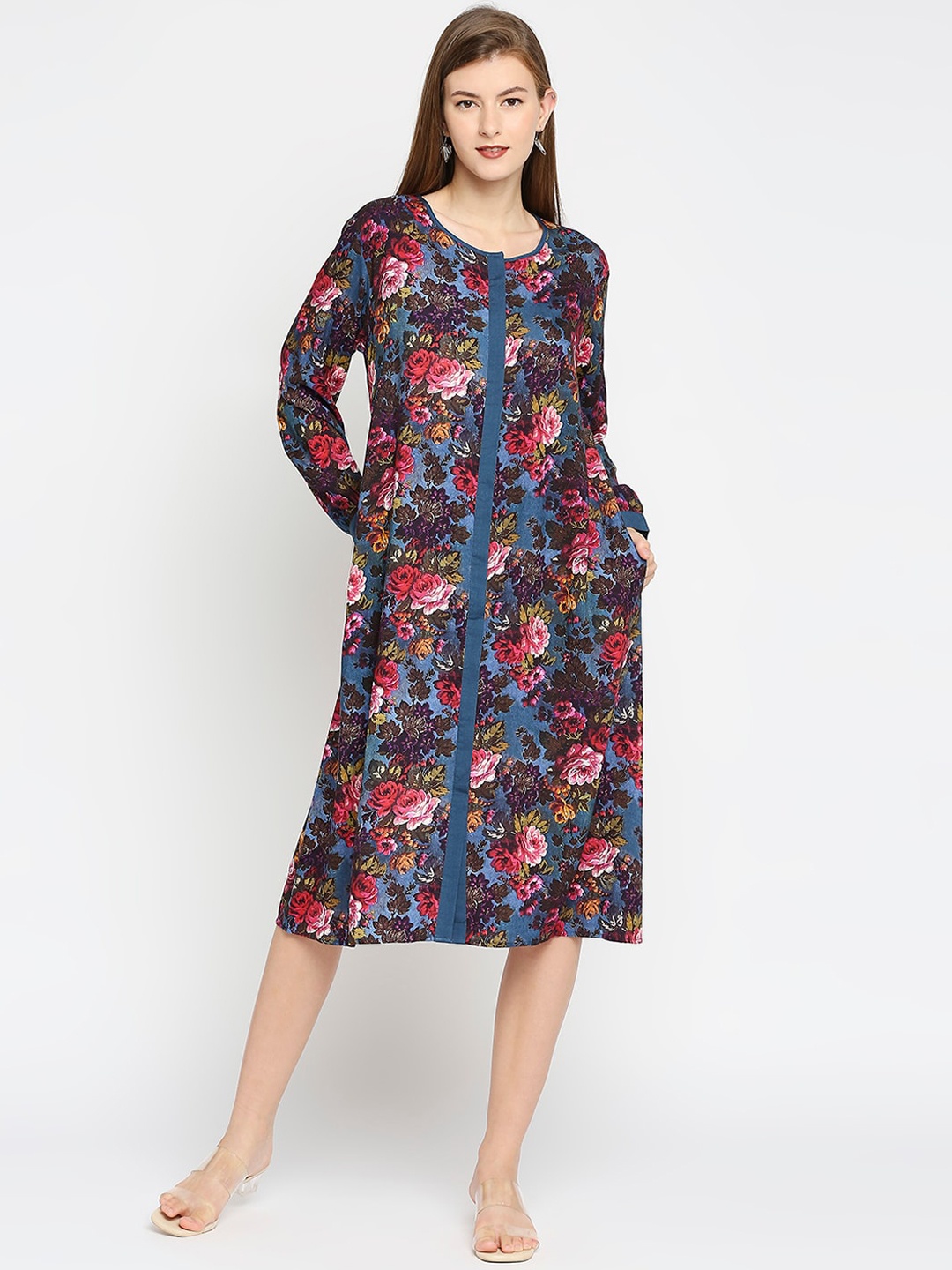 

Cloth Haus India Blue & Pink Floral A-Line Dress