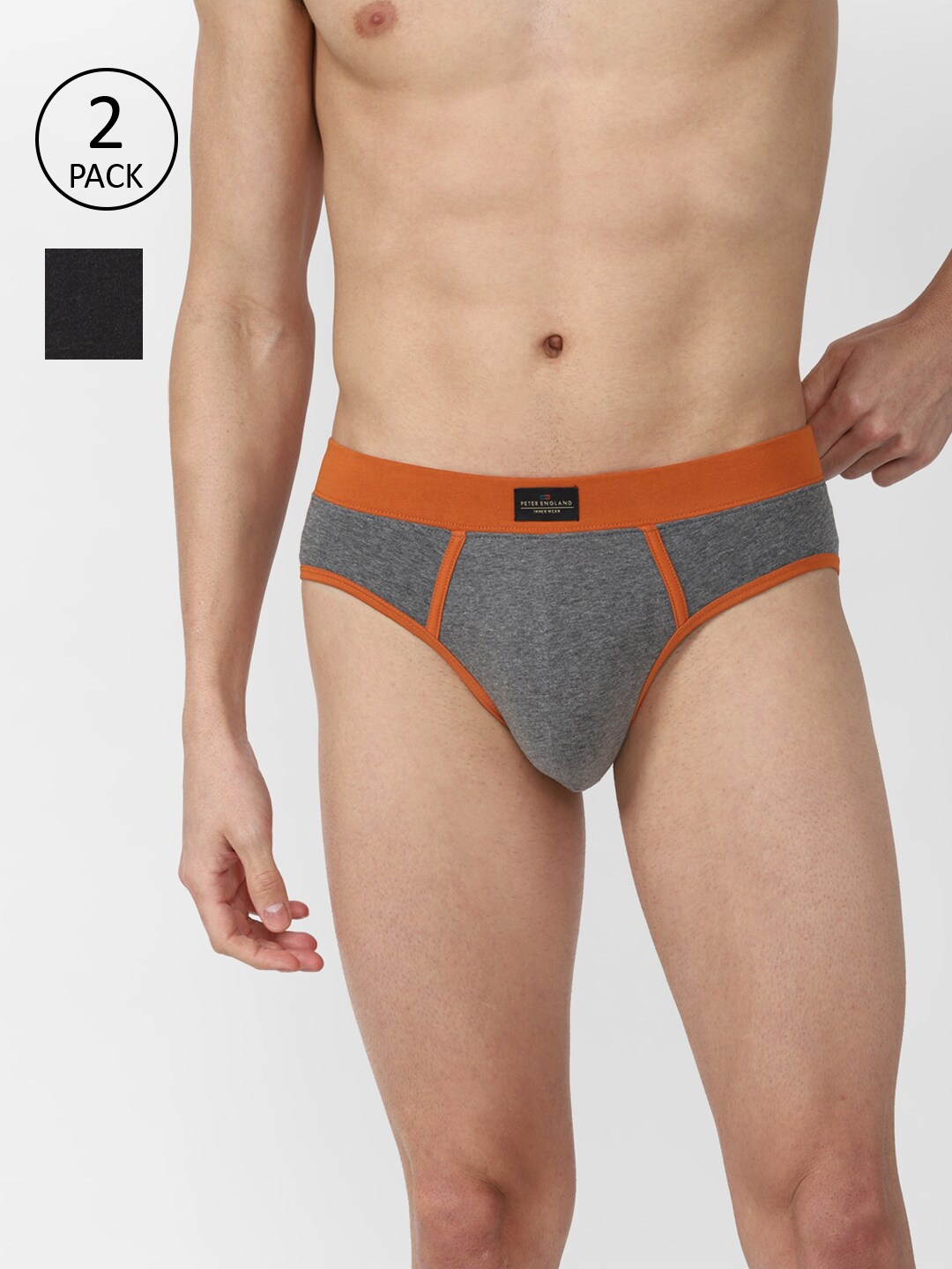 

Peter England Men Pack Of 2 Solid Basic Briefs, Grey