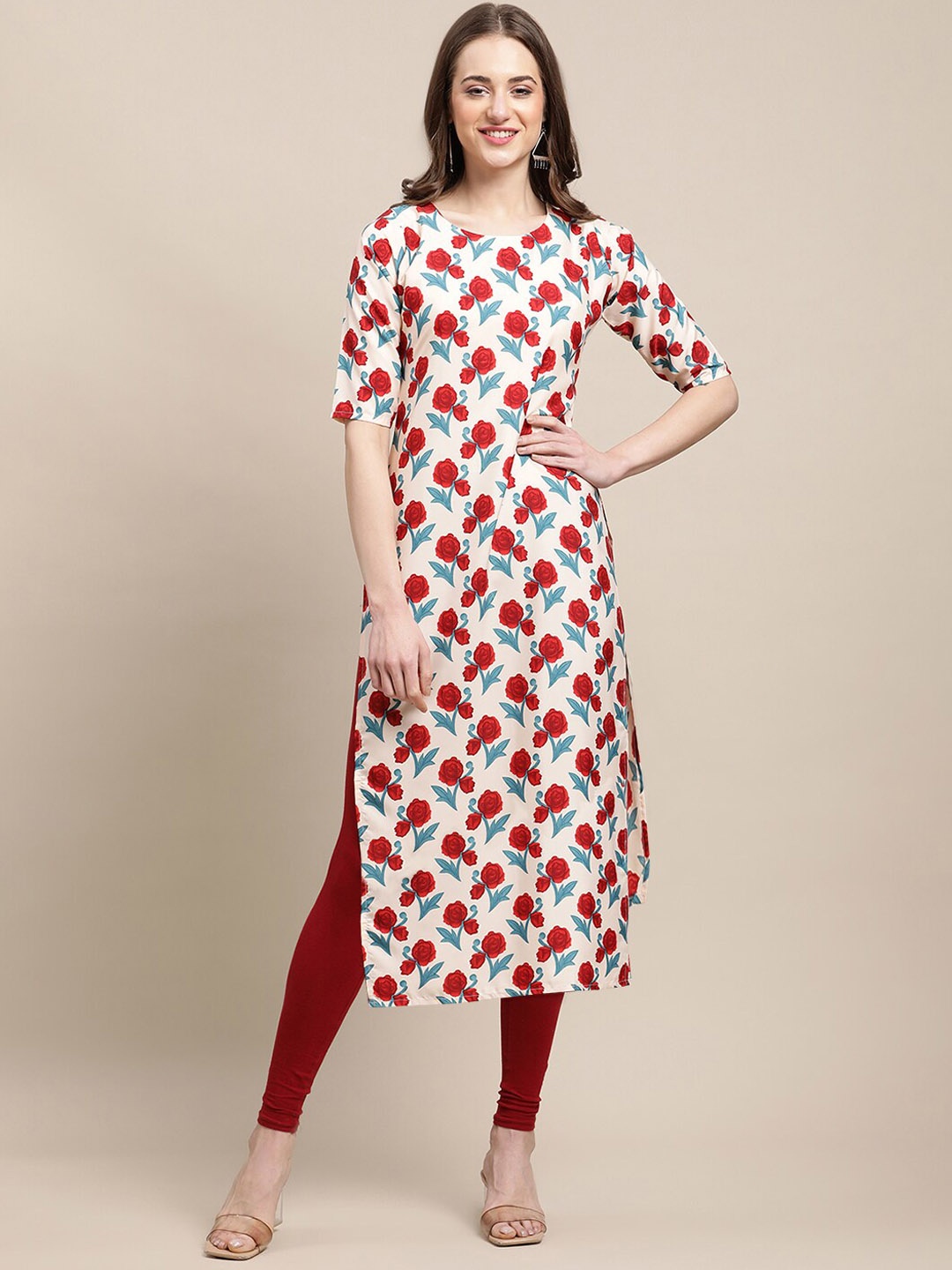 

7Threads PACK OF 6 Women Ethnic Motifs Printed Block Print Crepe Kurta, White