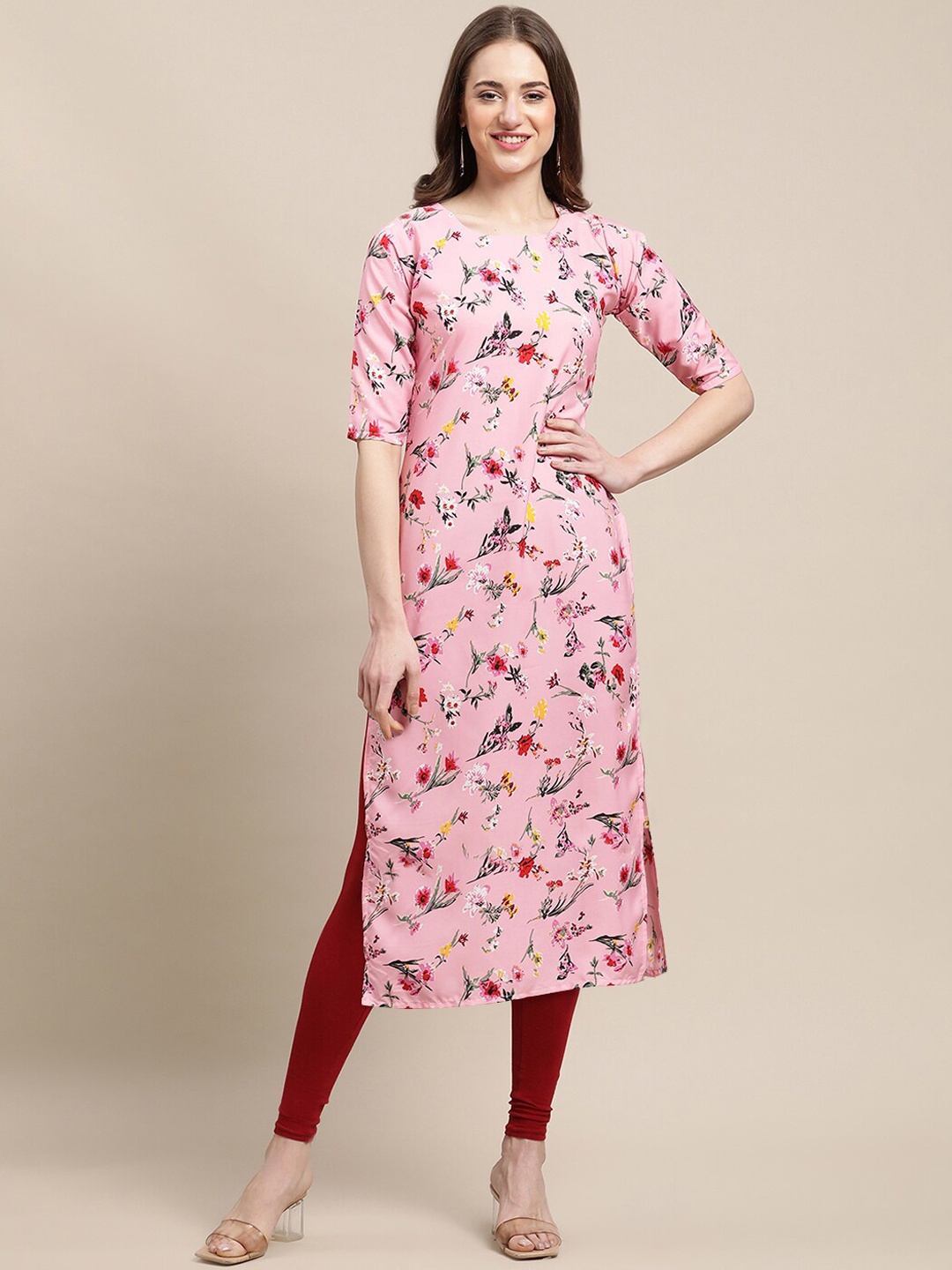 

7Threads Pack Of 6 Women Ethnic Motifs Printed Crepe Kurta, Pink