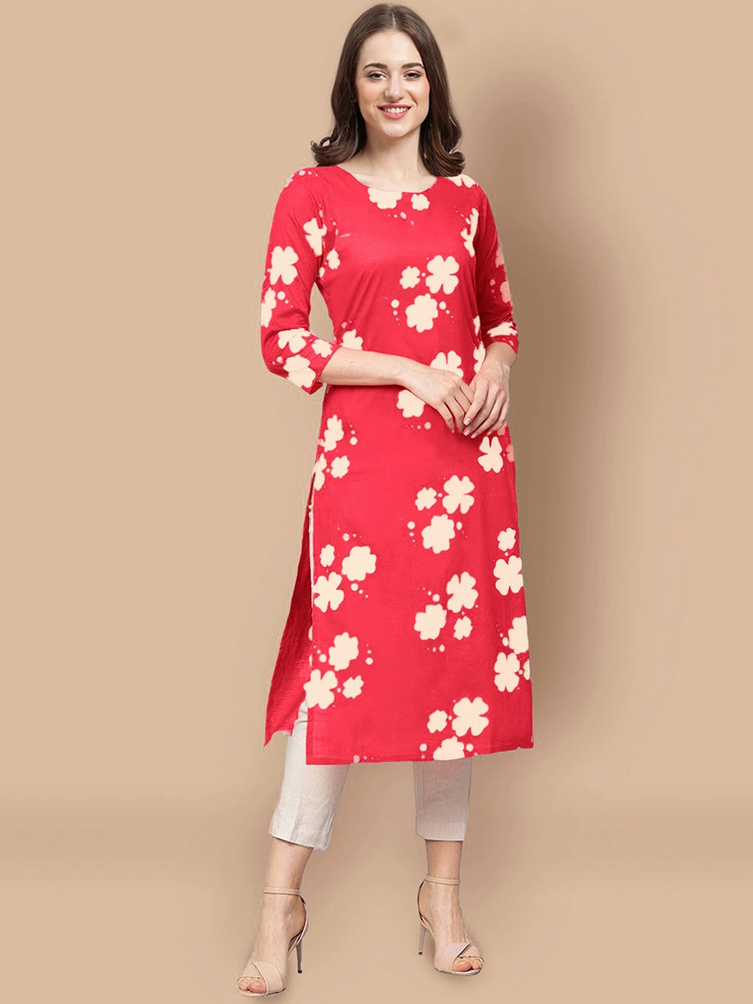 

7Threads Women Multicoloured Ethnic Motifs Printed Keyhole Neck Flared Sleeves Block Print Crepe Kurta, Multi