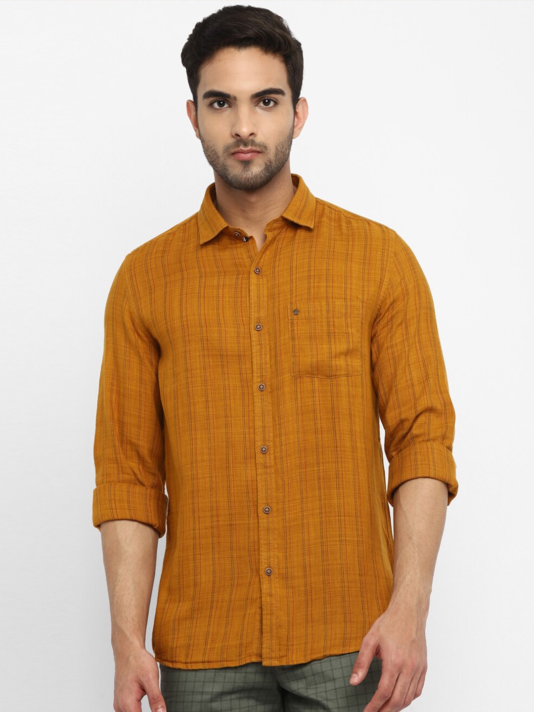 

Turtle Men Slim Fit Striped Casual Shirt, Orange