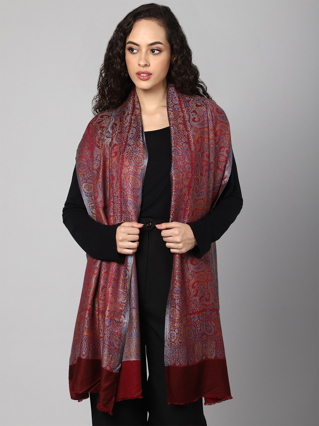 

Aditi Wasan Women Maroon & Blue Woven Design Stole