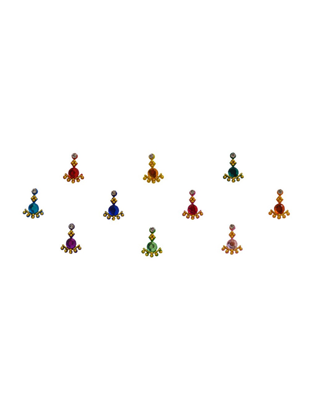 

Comet Busters 10 Pcs Embellished Reusable Designer Bindis - Multicoloured, Multi
