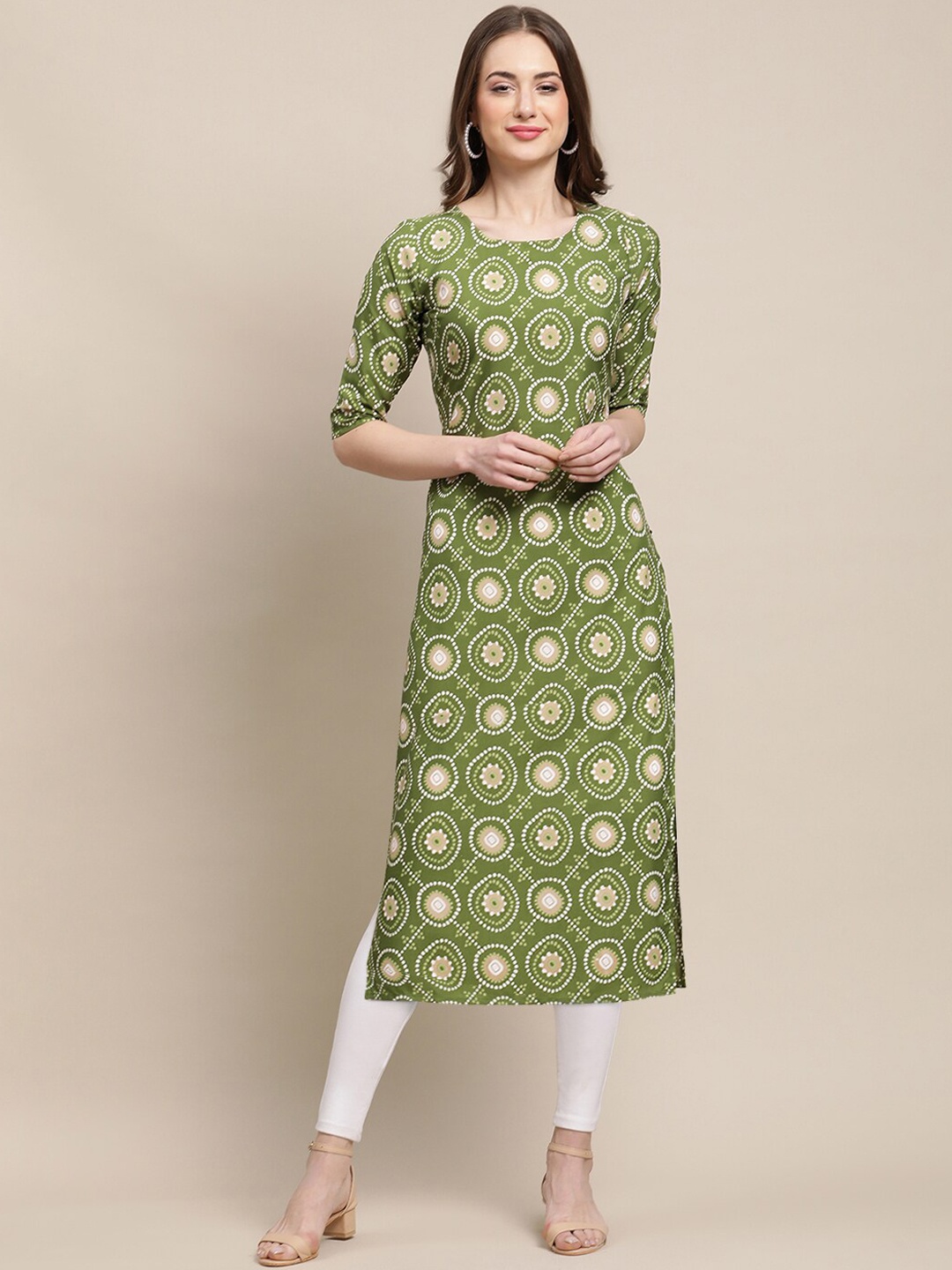 

7Threads PACK OF 6 Ethnic Motifs Printed Block Print Crepe Kurta, Green