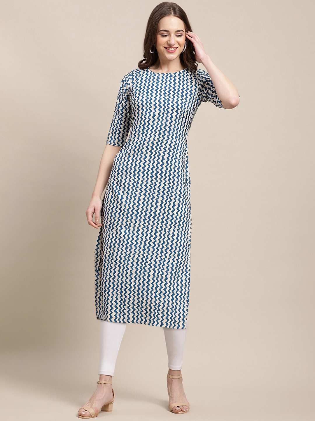 

7Threads Women Blue & Pink Ethnic Motifs Printed Block Print Crepe Kurta
