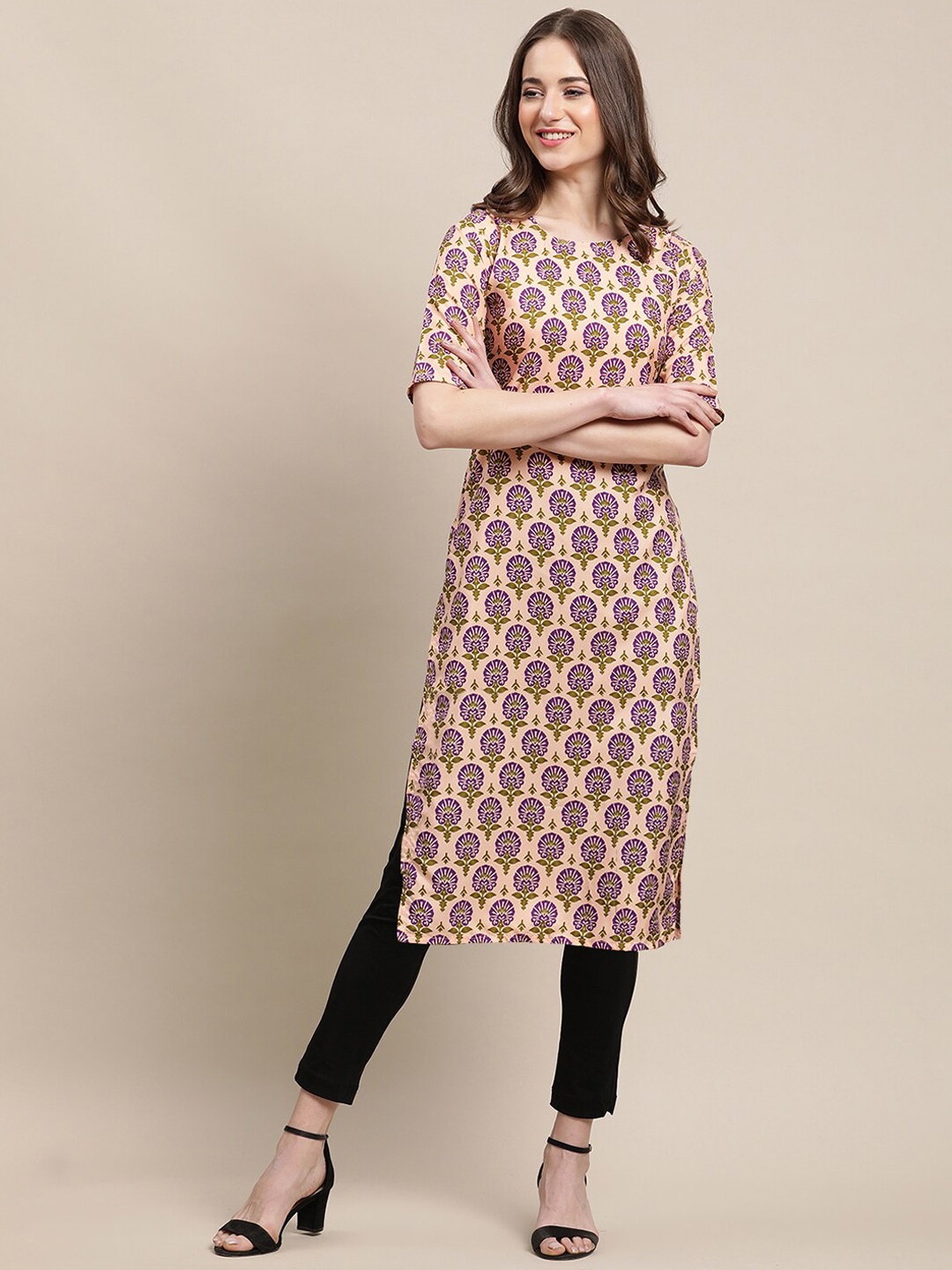 

7Threads Women Pack of 6 Printed Straight Crepe Kurta, Multi