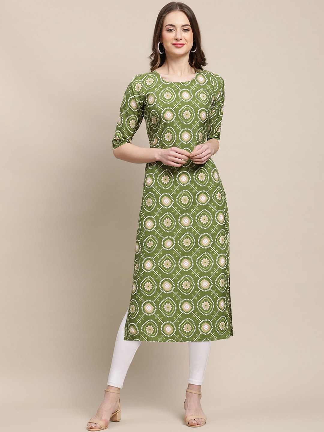 

7Threads PACK OF 6 Women Green & Black Ethnic Motifs Printed Block Print Crepe Kurta