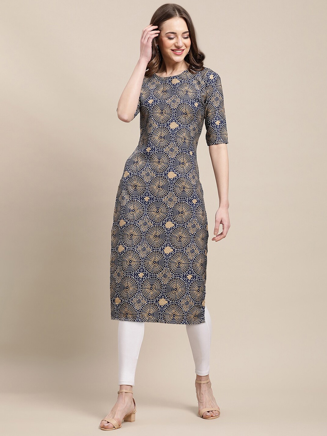 

7Threads Women Multicoloured Ethnic Motifs Printed Block Print Crepe Kurta, Multi