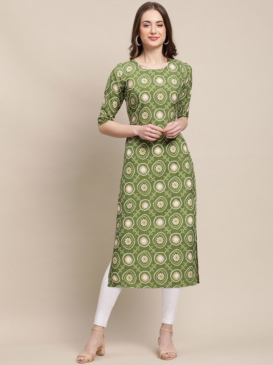 

7Threads PACK OF 6 Women Ethnic Motifs Printed Block Print Crepe Kurta, Green