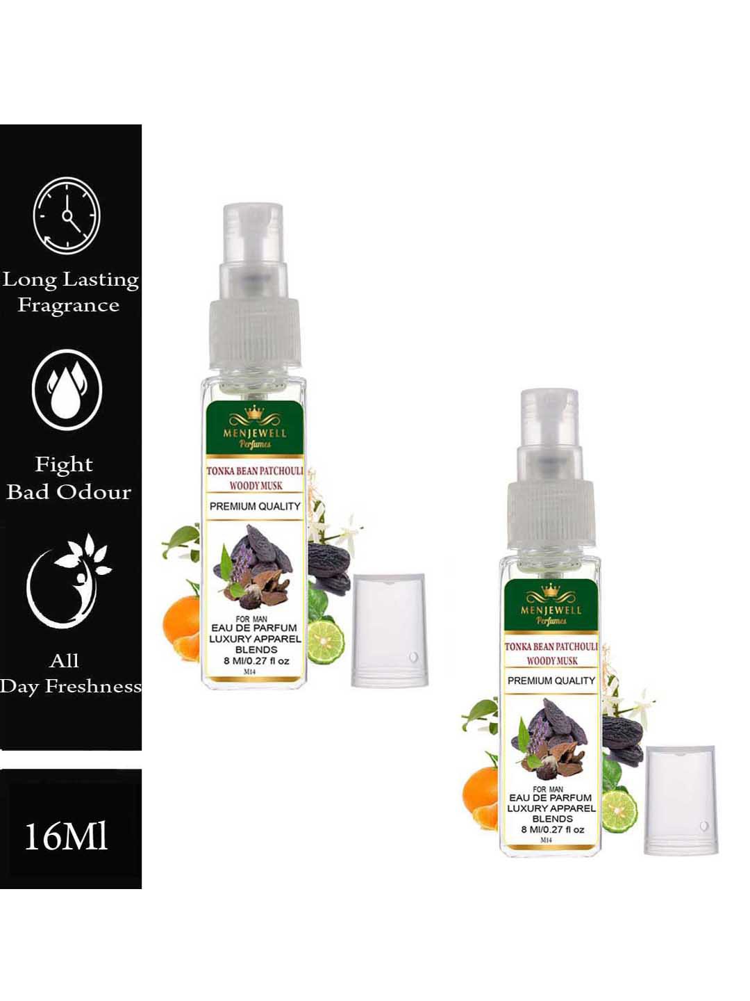 

Menjewell Set of 2 Tonka Bean Patchouli Woody Musk Eau de Parfum - 8 ml each, White