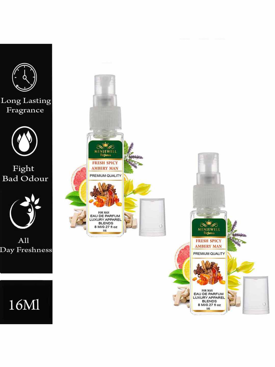 

Menjewell Set of 2 Fresh Spicy Ambery Man Eau de Parfum - 8 ml each, White