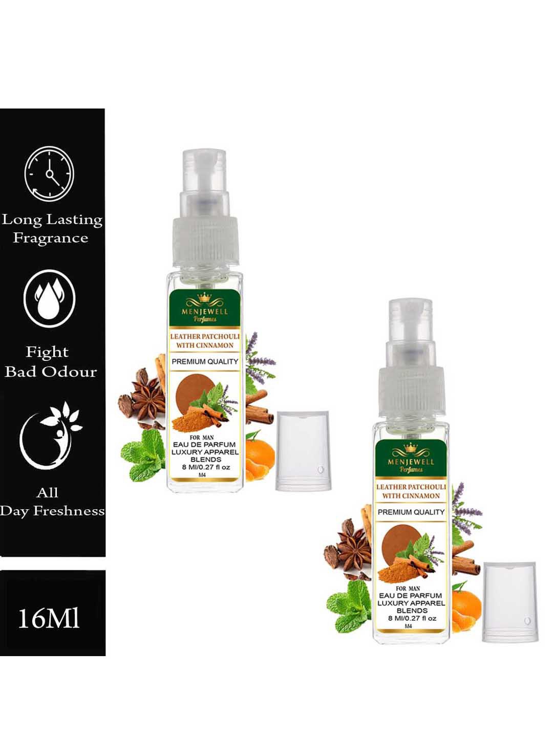 

Menjewell Set of 2 Leather Patchouli with Cinnamon Eau de Parfum - 8 ml each, White