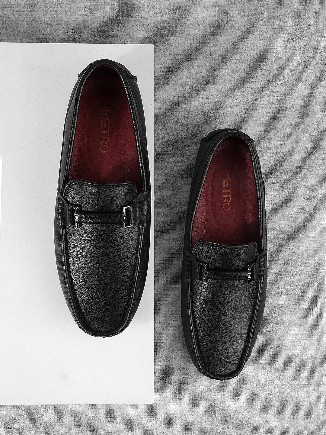 

Metro Men Black Leather Loafers