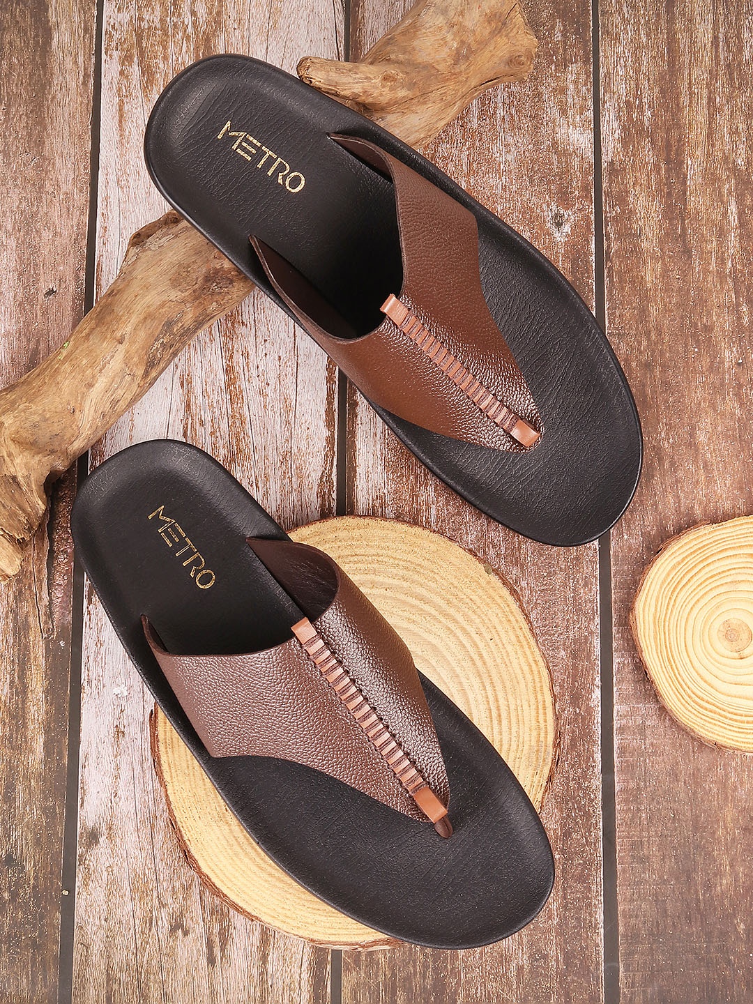 

Mochi Men Brown Solid Synthetic Comfort Sandals