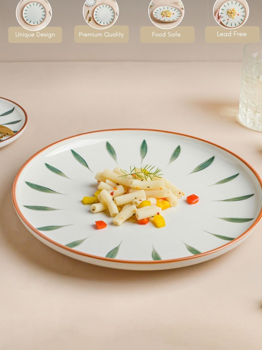 

Nestasia White & Green Microwave safe Handcrafted and Hand Printed Ceramic Matte Plates