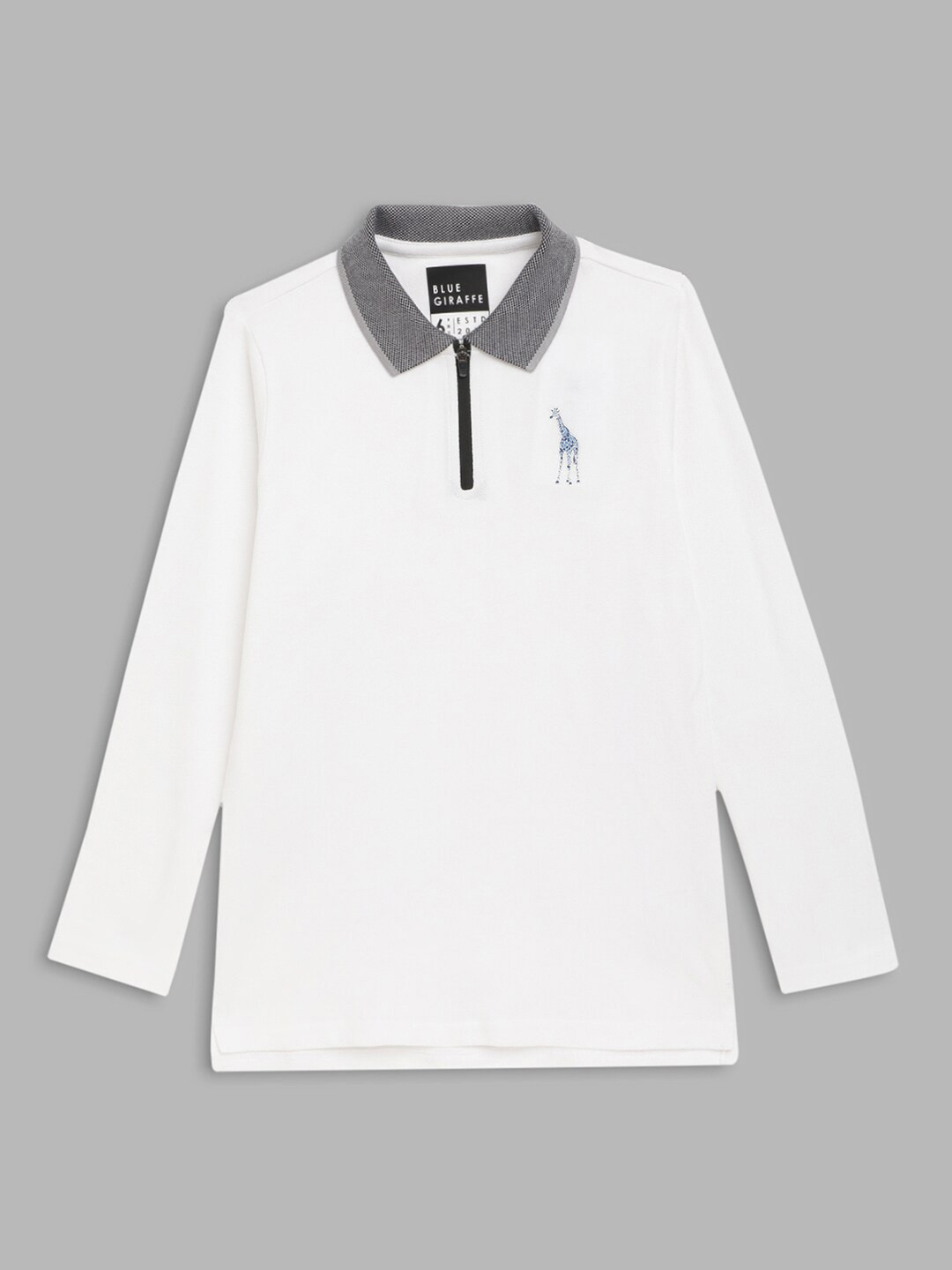 

Blue Giraffe Boys White Polo Collar T-shirt