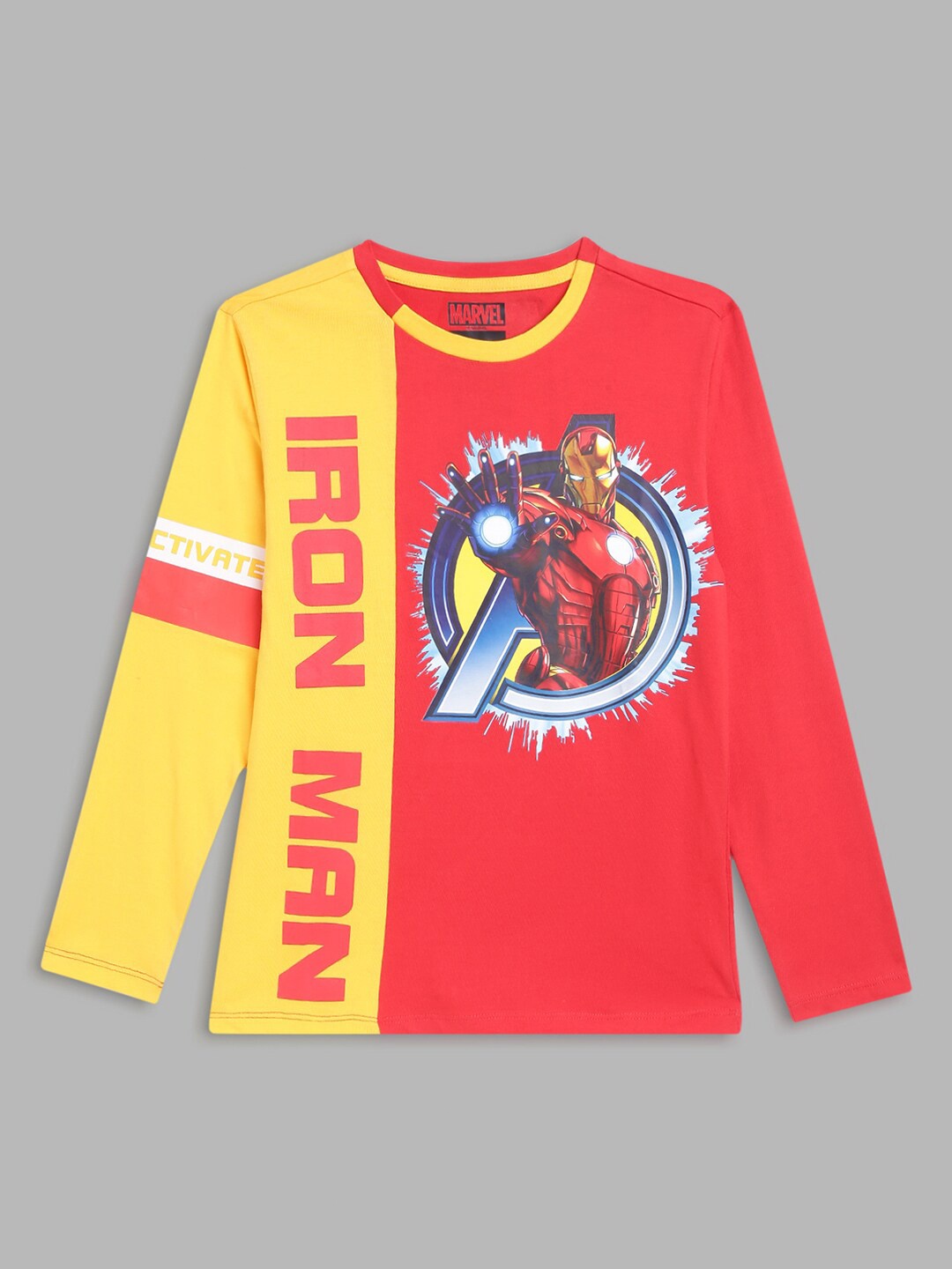 

Blue Giraffe Boys Red & Yellow Iron Man Printed Cotton T-shirt