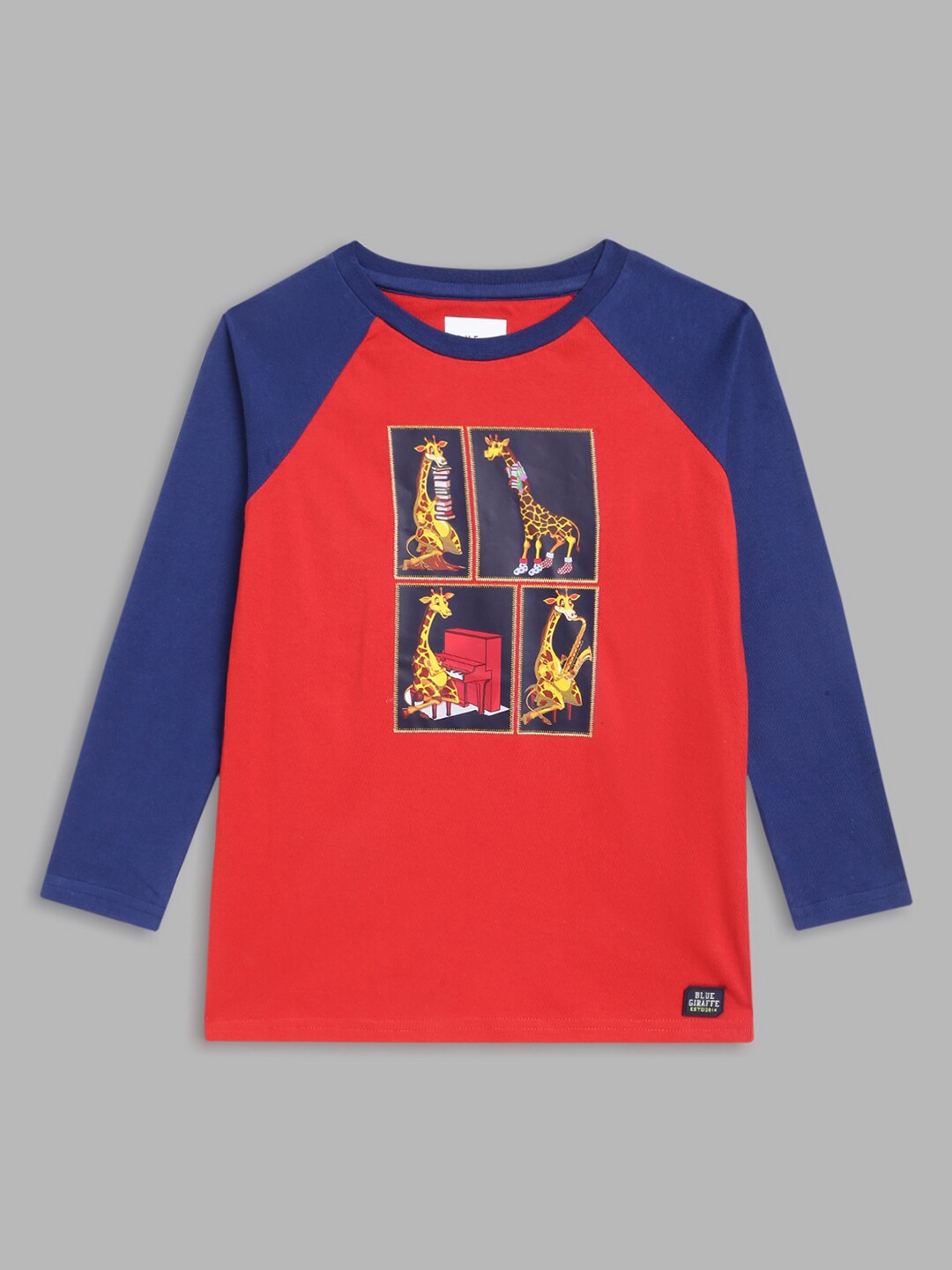 

Blue Giraffe Boys Red Printed T-shirt