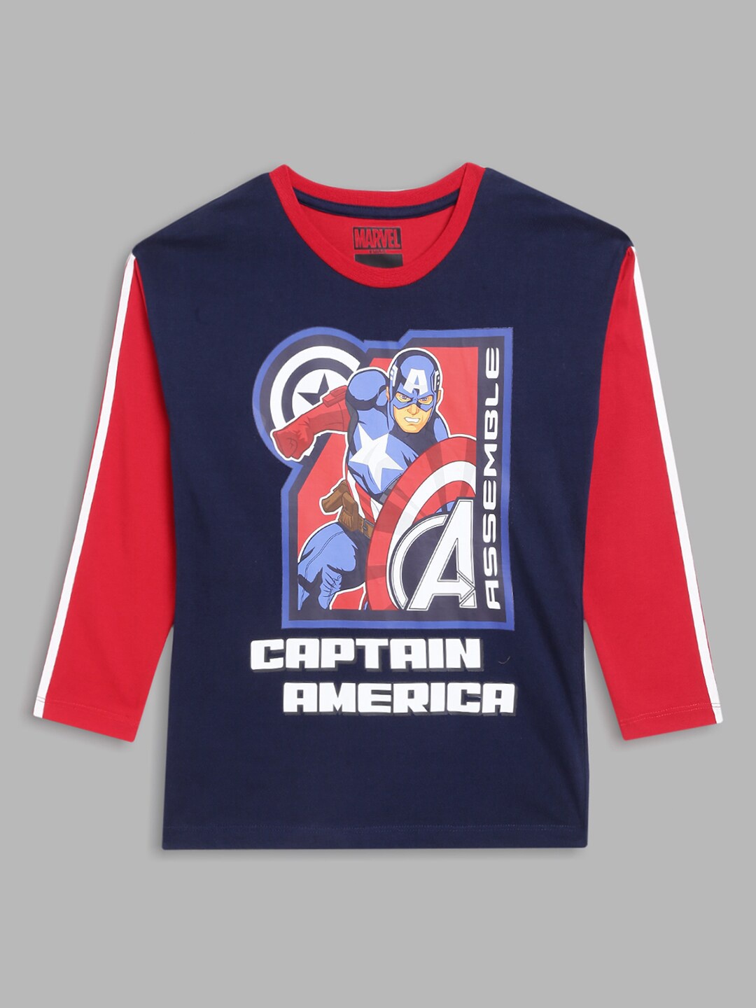 

Blue Giraffe Boys Red & Blue Captain America Printed Cotton T-shirt