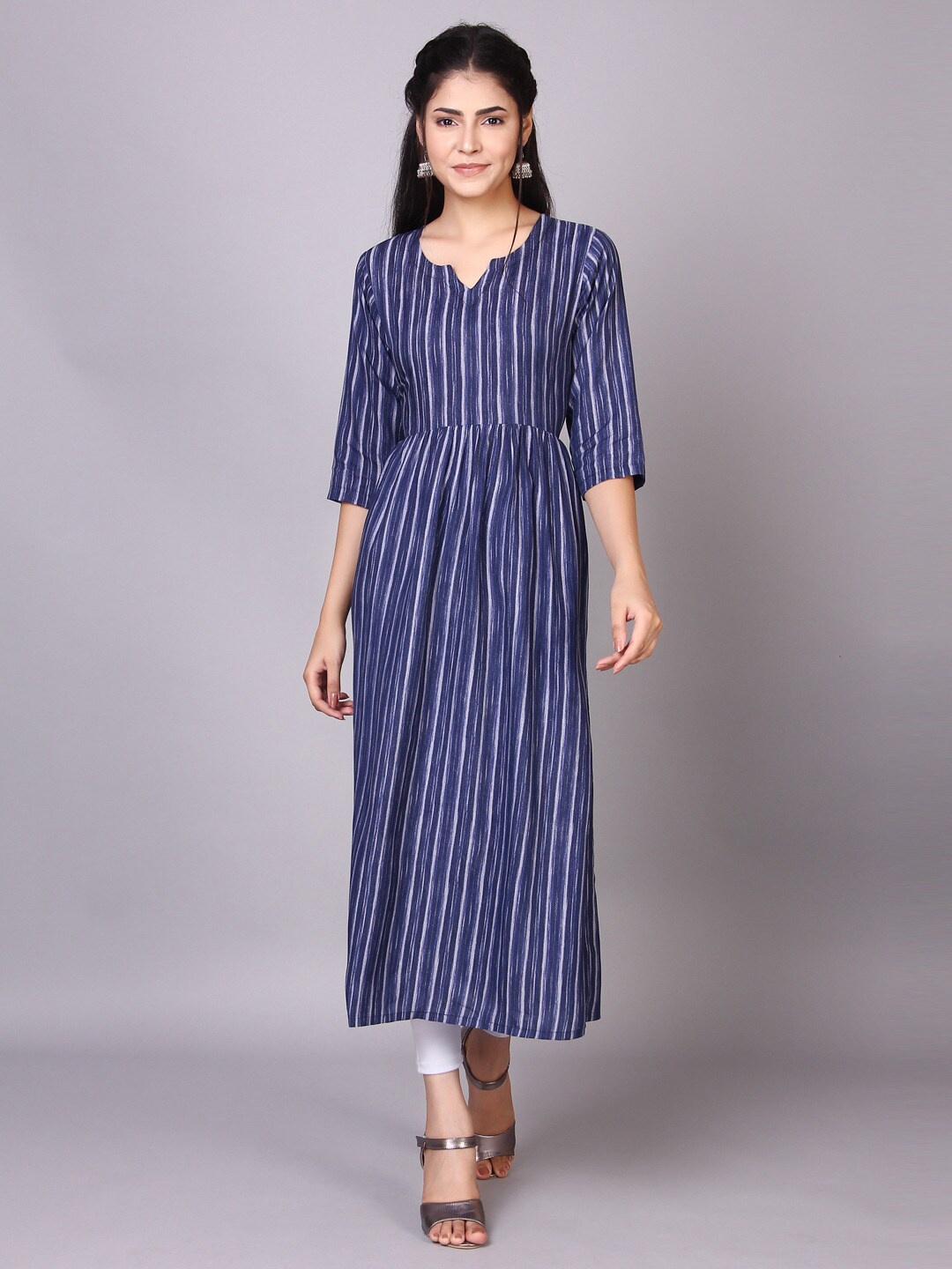 

V TRADITION Women Blue & White Striped Kurta