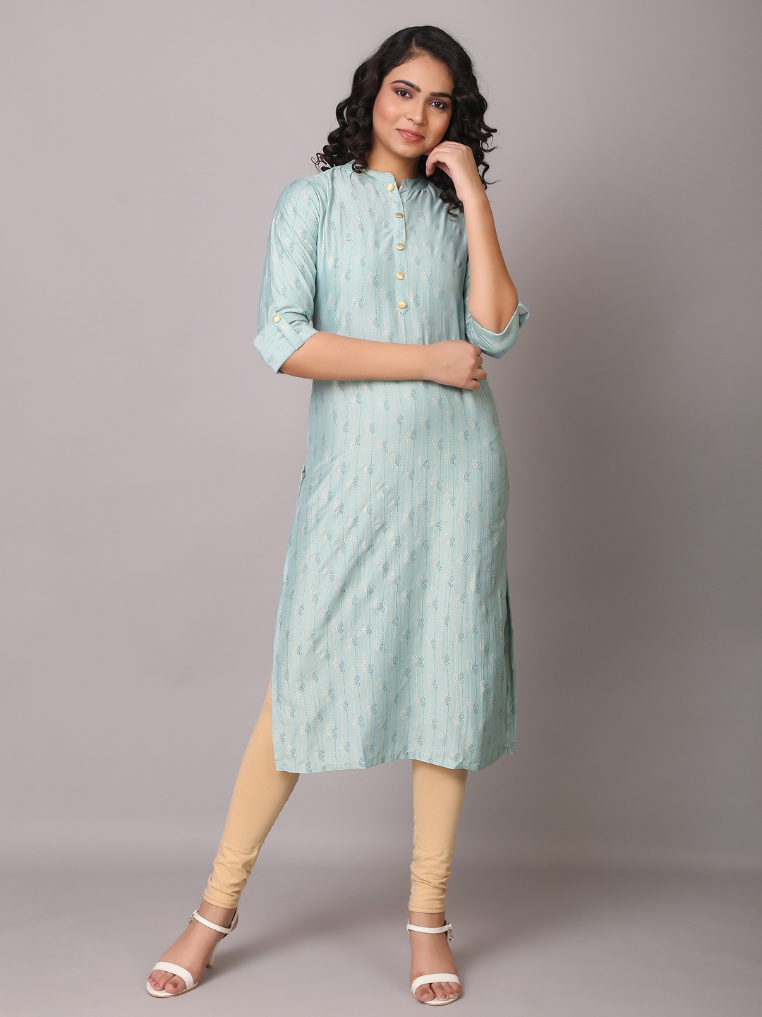 

V TRADITION Women Blue Paisley Printed Viscose Rayon Straight Kurta