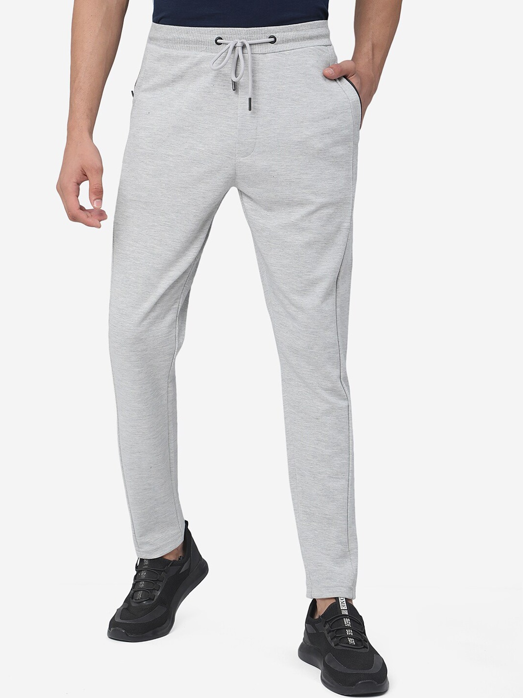 

JADE BLUE Men Plus Size Grey Melange Solid Slim Fit Track Pant
