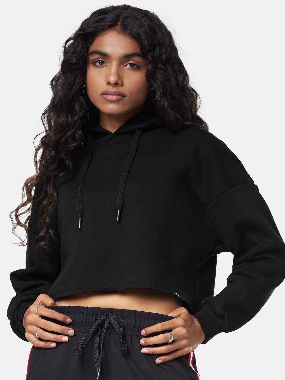 

The Souled Store Women Pure Cotton Cropped Oversized Hoodies, Black