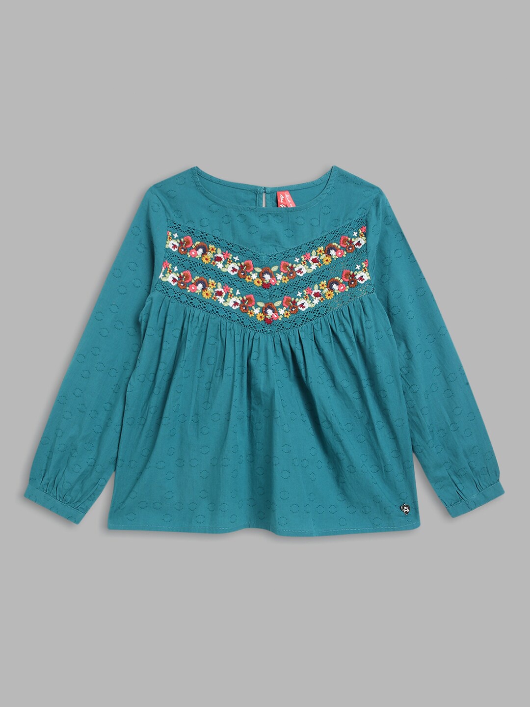 

Blue Giraffe Girls Cotton Floral Embroidered Top