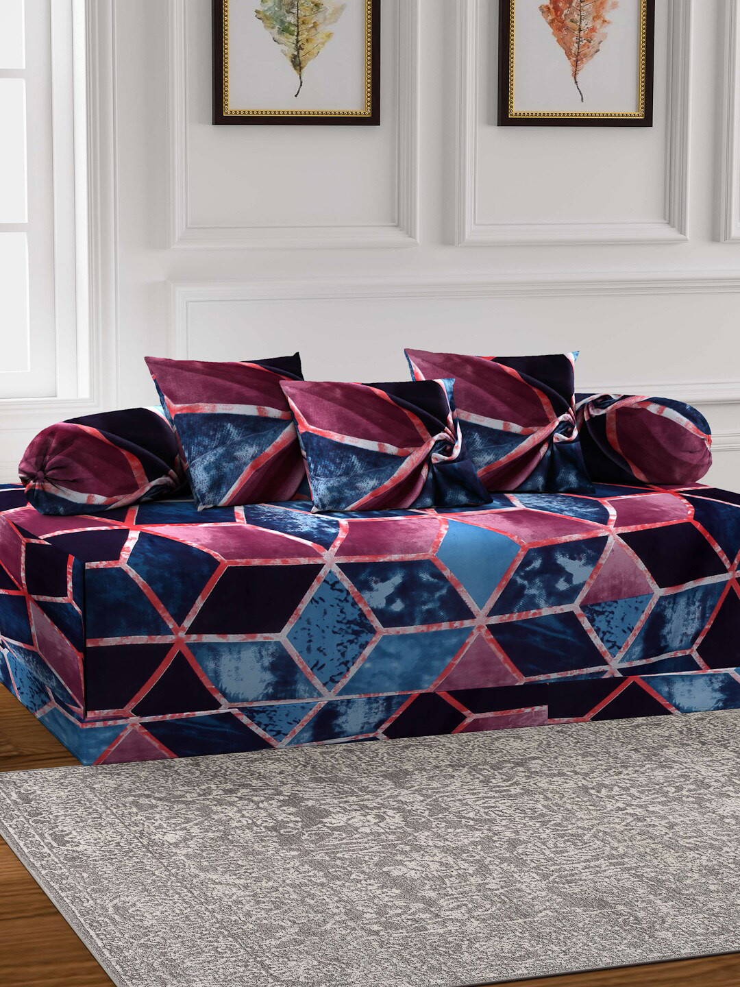 

Arrabi Set of 6 Geometric Diwan Set, Blue