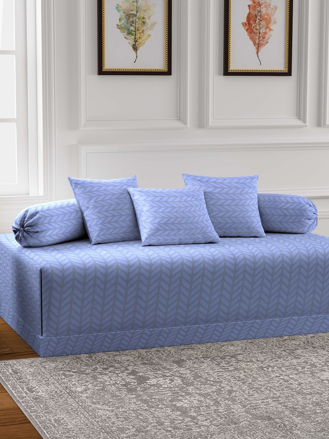 

Arrabi Blue Set Of 6 Geometric Cotton Blend Diwan Set