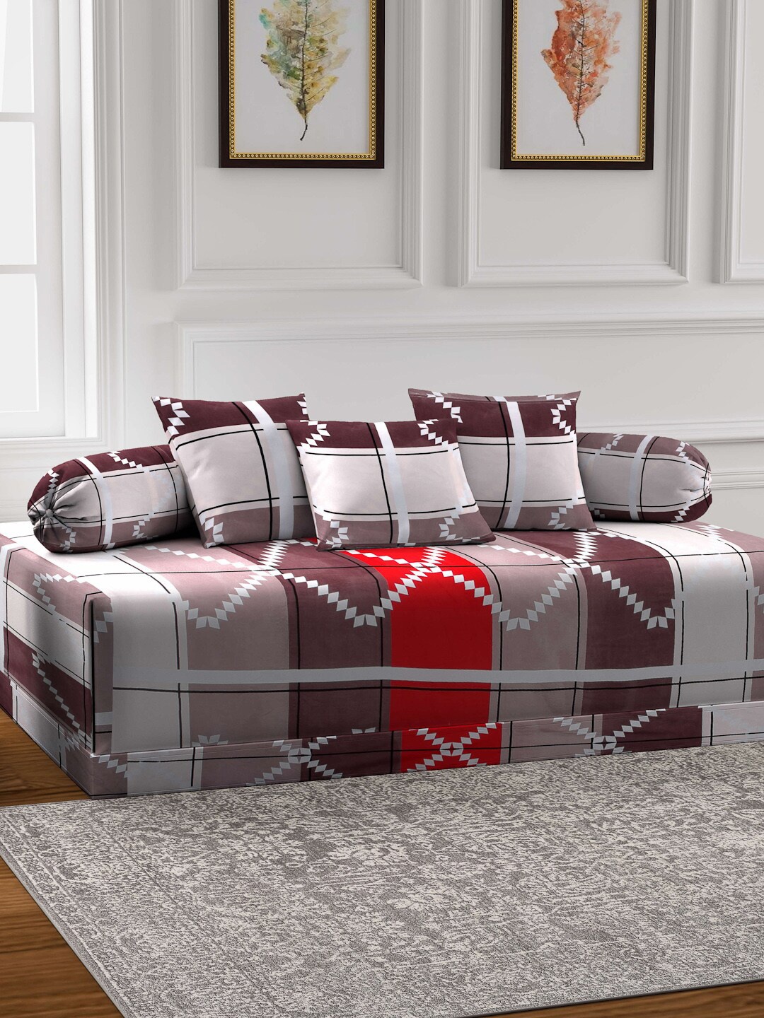 

Arrabi Brown Set of 6 Printed Diwan Set