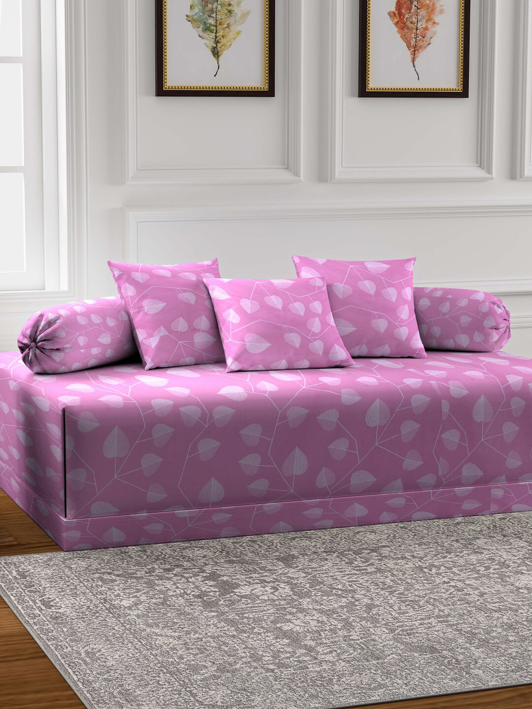 

Arrabi Pink Set of 6 Floral Cotton Blend Diwan Set