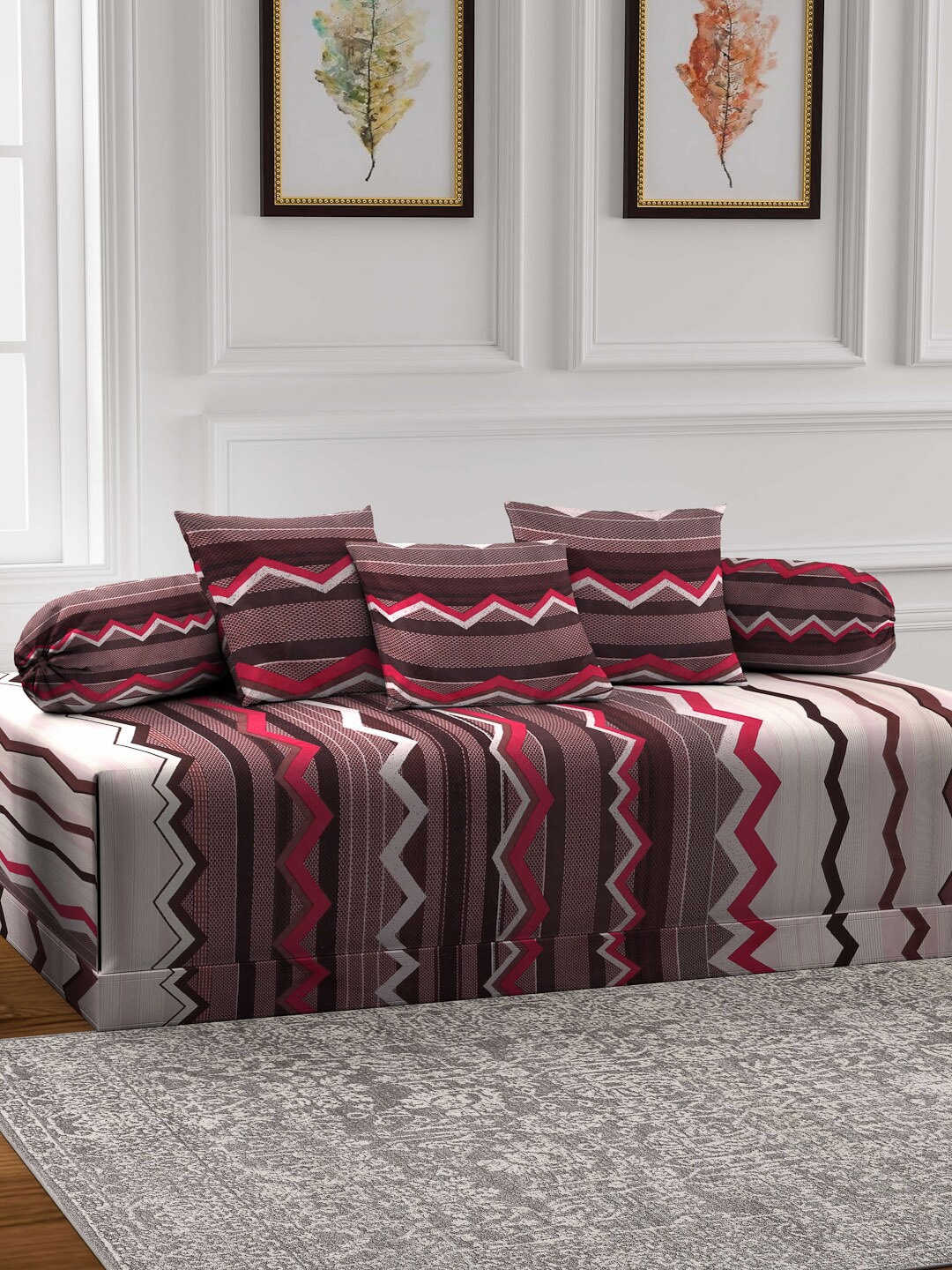 

Arrabi Set of 6 Brown Geometric Printed Diwan Set