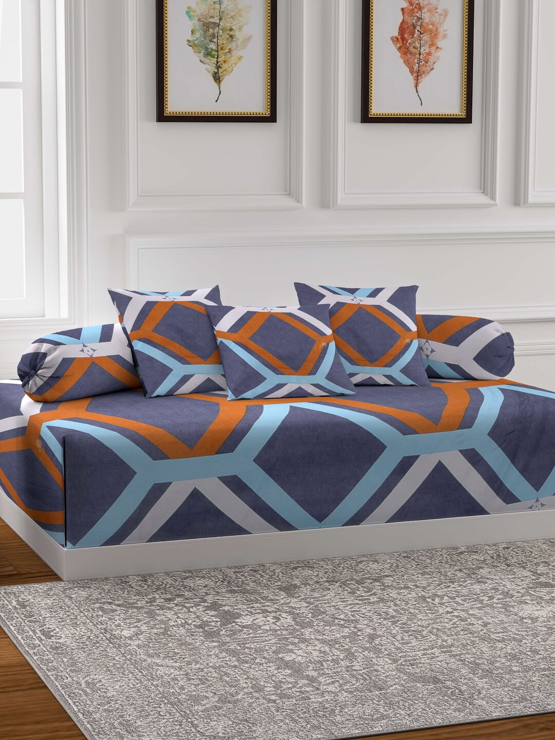 

Arrabi Grey Set of 6 Geometric Cotton Blend Diwan Set