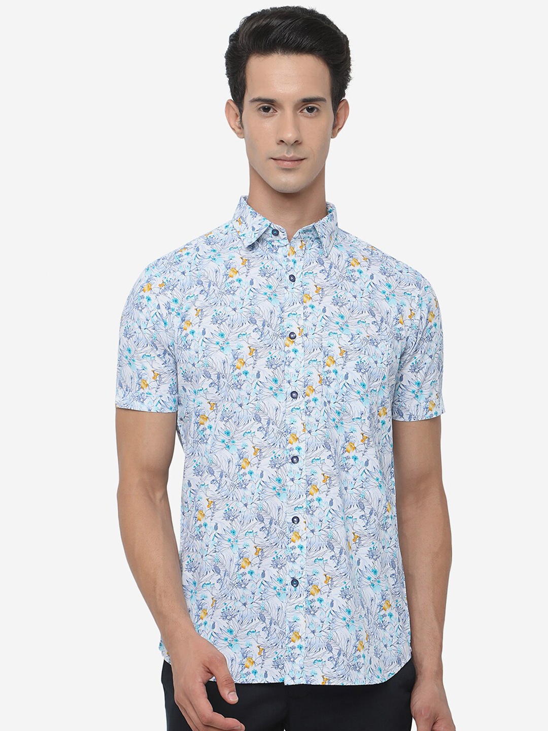 

JADE BLUE Men Slim Fit Floral Printed Cotton Casual Shirt, White