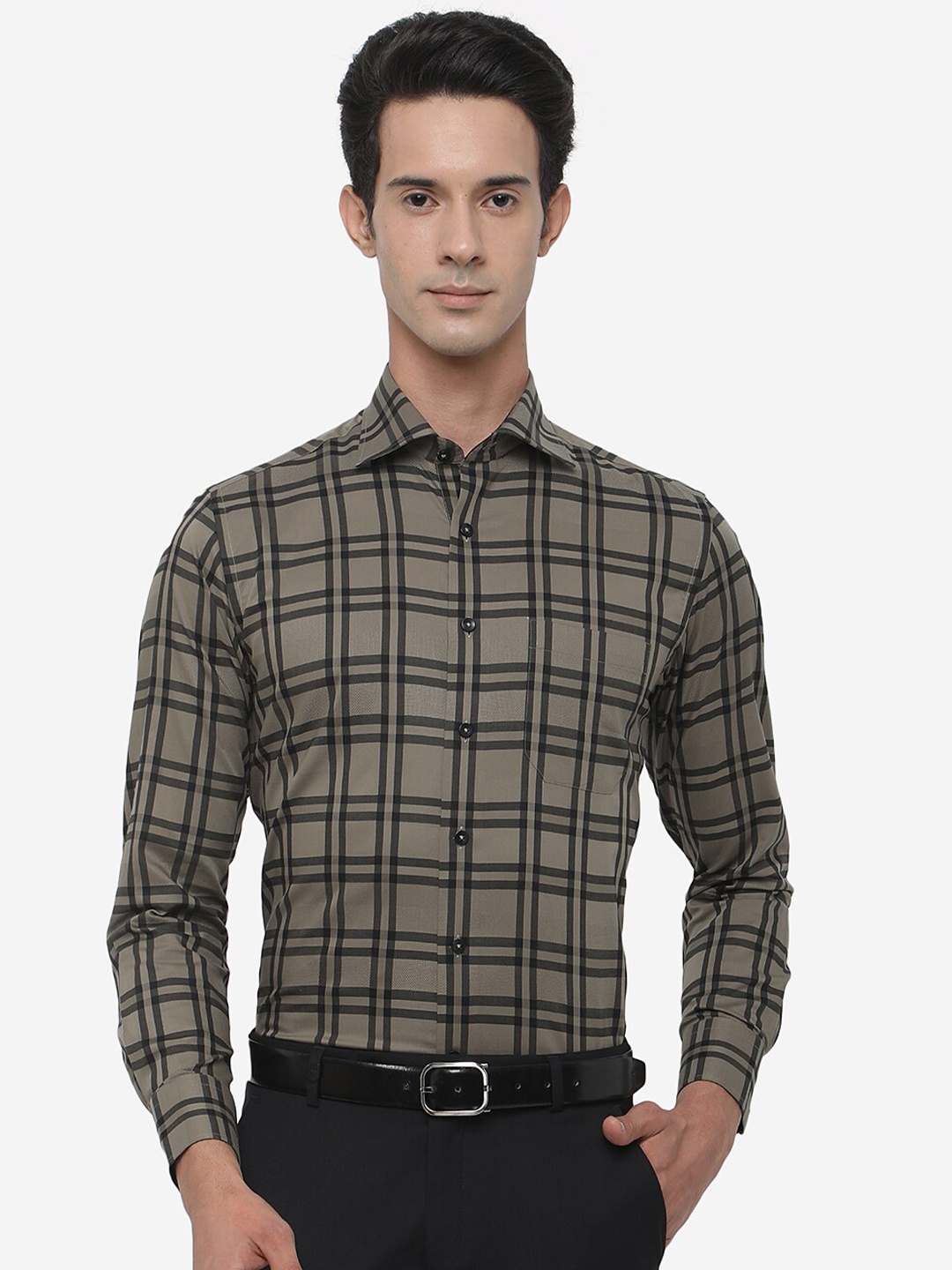 

METAL Men Slim Fit Checked Formal Shirt, Green