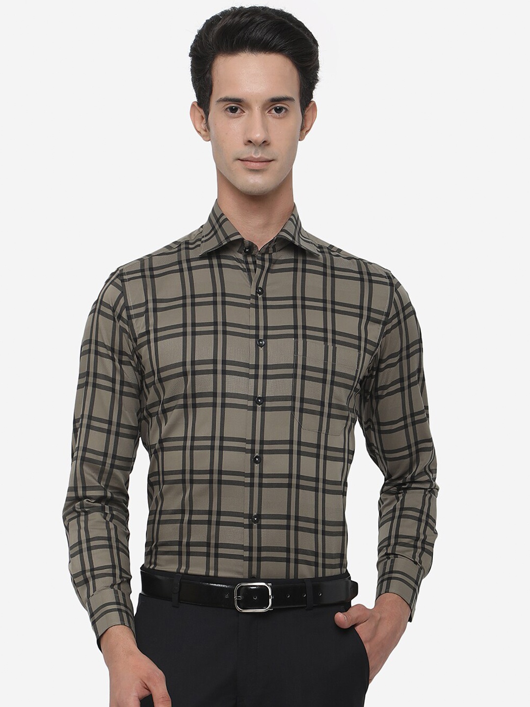 

METAL Men Slim Fit Checked Formal Shirt, Green